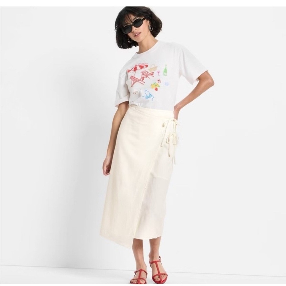 Future‎ Collective Wrap Skirt Womens S Cream Linen Blend Midi Boho Festival